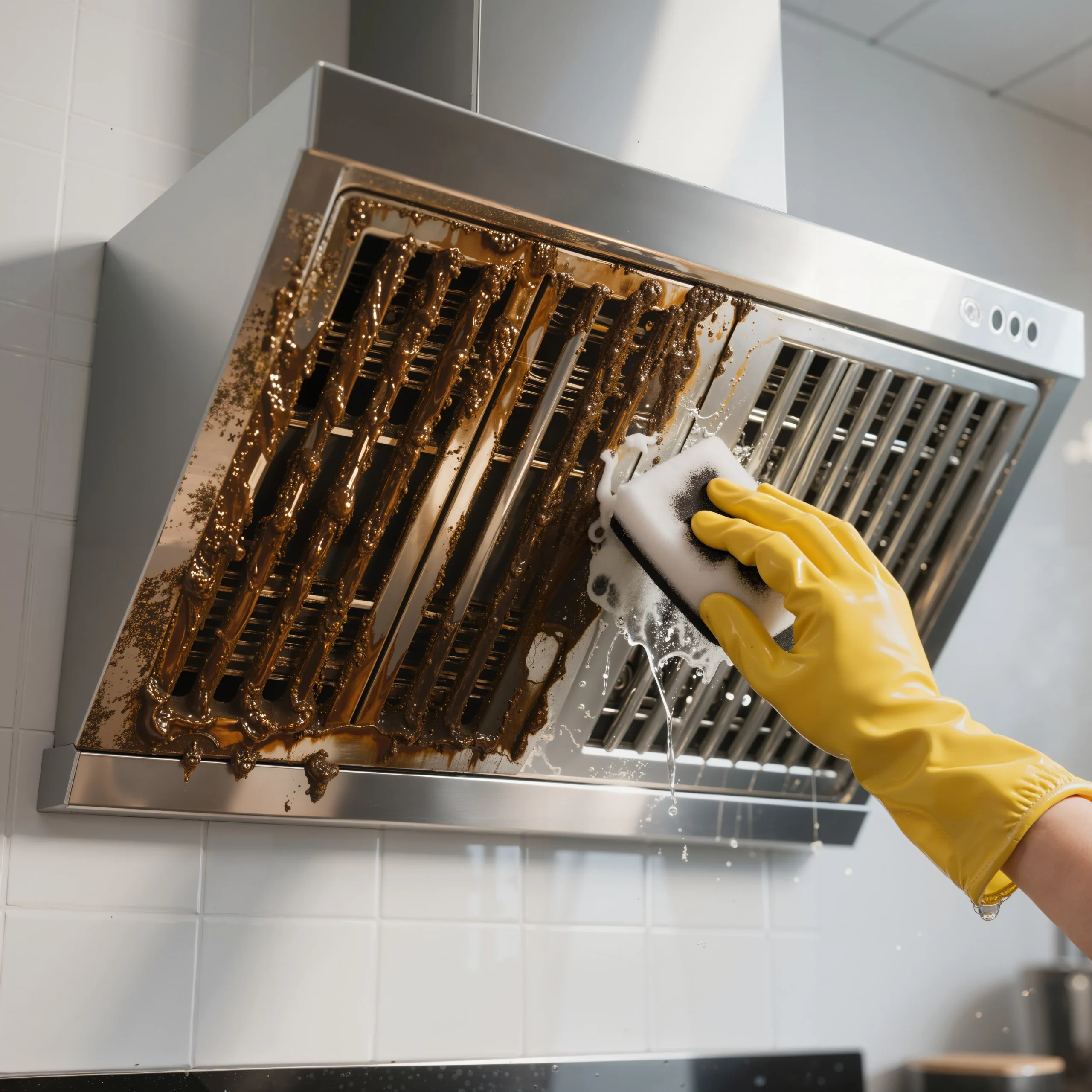 Techniker bei der brandschutztechnischen Pr&uuml;fung von K&uuml;chenabluftsystemen